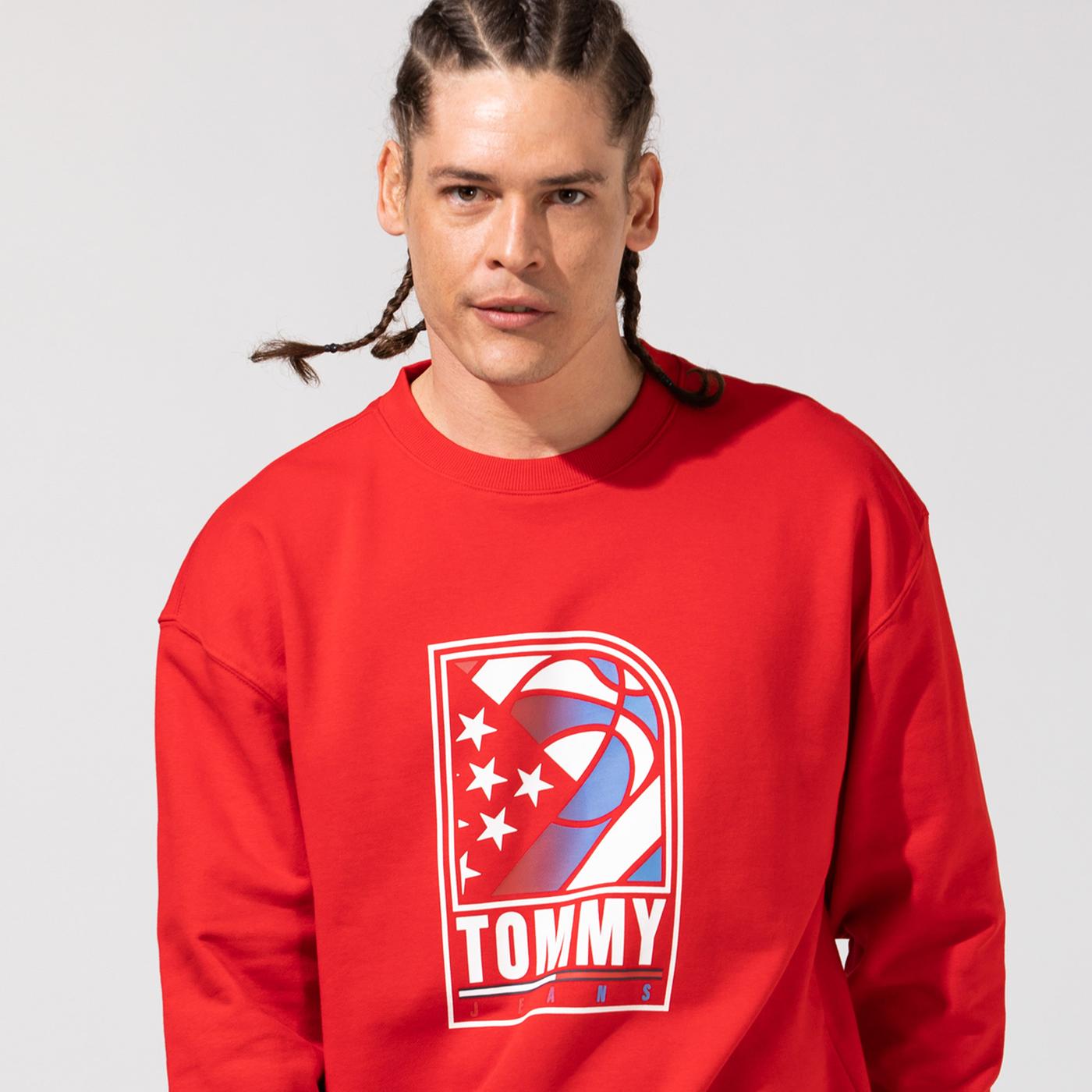 Tommy Hilfiger Tjm Basketball Crew Erkek Kırmızı Sweatshirt
