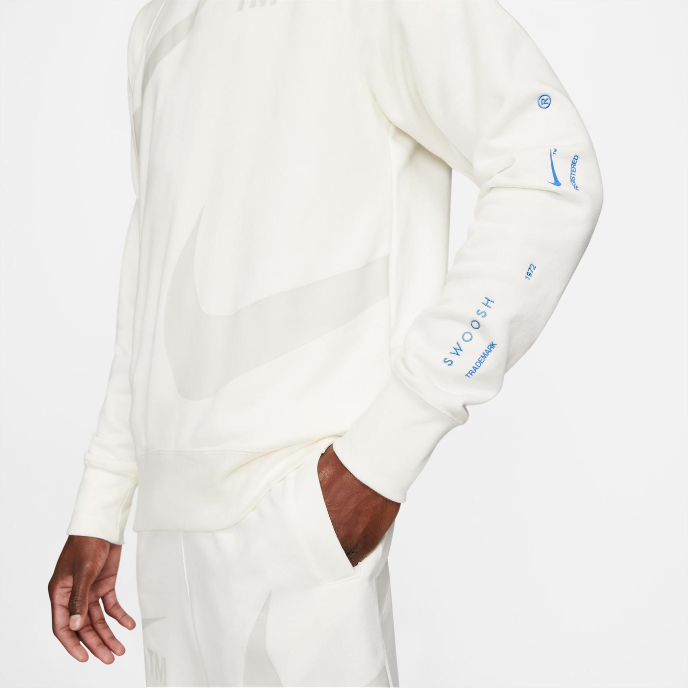 Nike Swoosh Fleece Crew Erkek Beyaz Sweatshirt