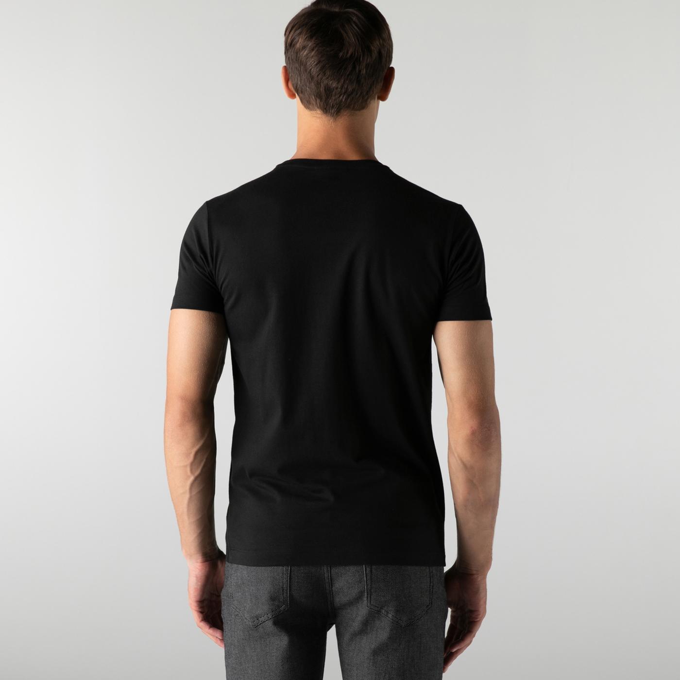 Lacoste Erkek Slim Fit Bisiklet Yaka Çizgili Siyah T-Shirt