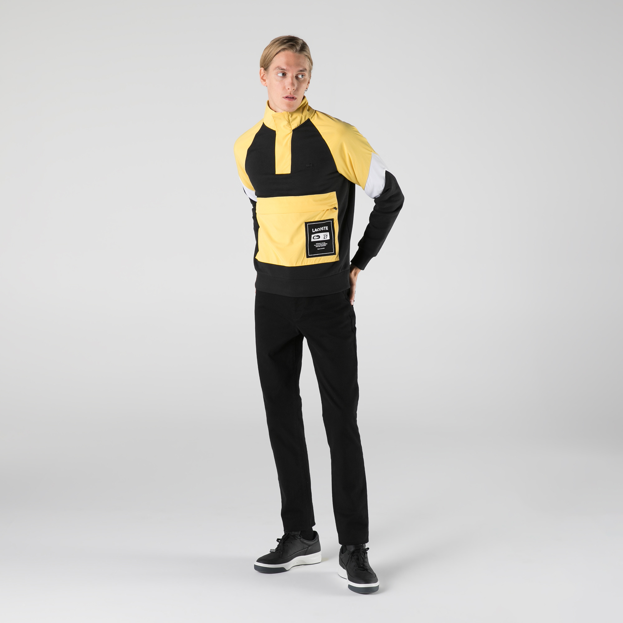 Lacoste Erkek Regular Fit Dik Yaka Renk Bloklu Sarı Sweatshirt