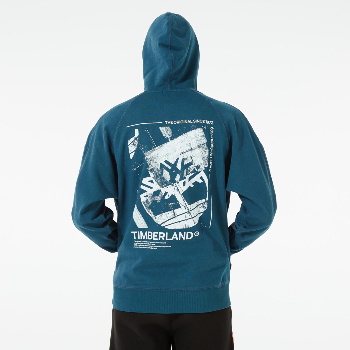 Timberland YC Garment Dyed Graphic Hoodie Relaxed Erkek Mavi Sweatshirt