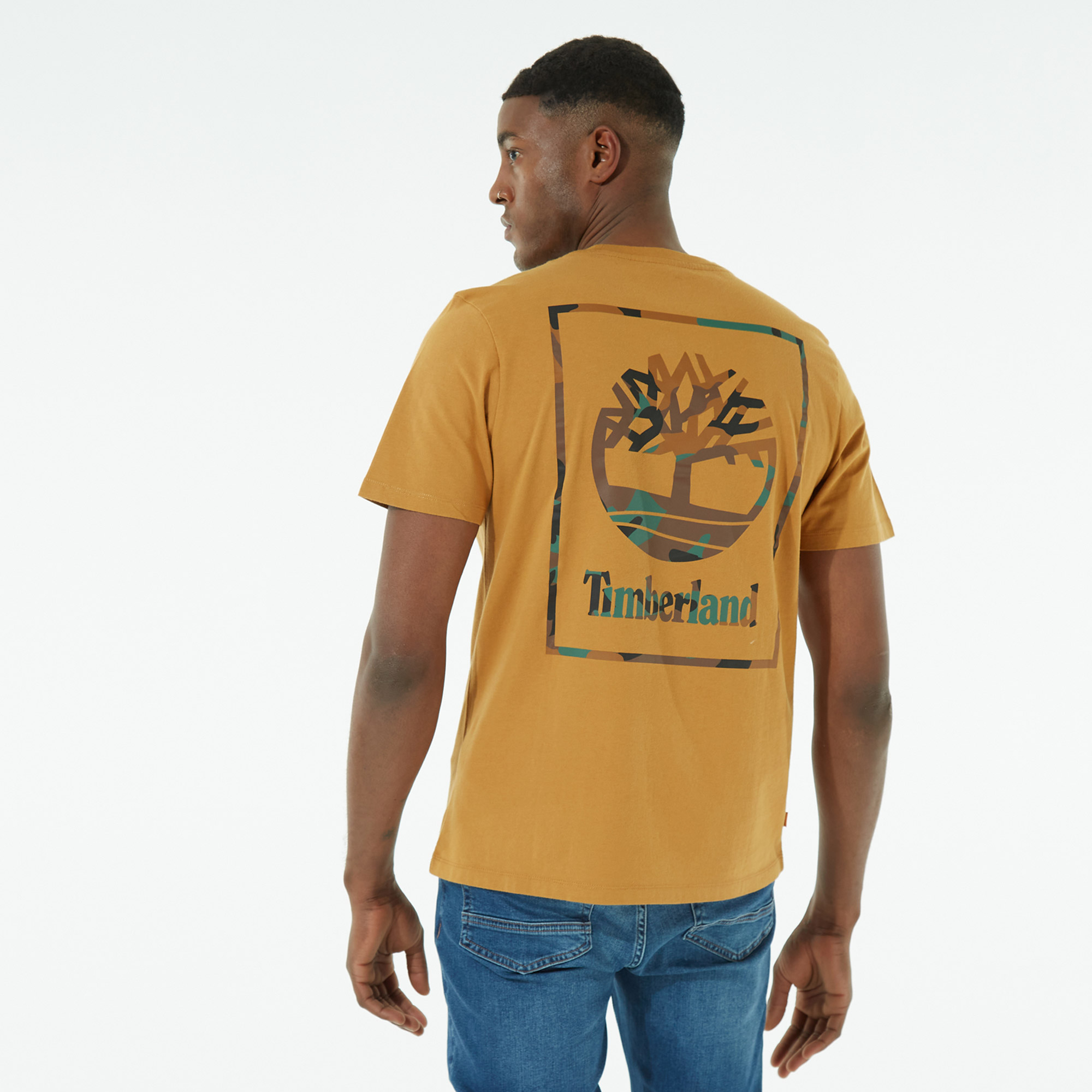 Timberland YC SS Back Box Camo Print Tee Regular Erkek Sarı T-Shirt