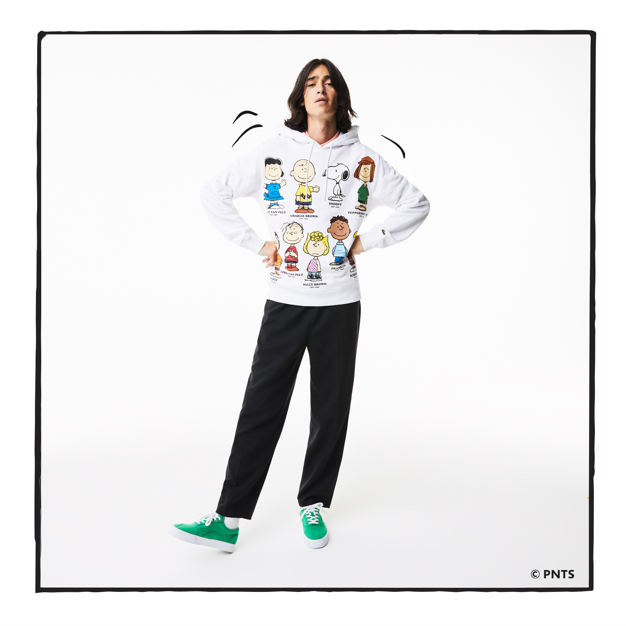 Lacoste x Peanuts Unisex Classic Fit Kapüşonlu Desenli Beyaz Sweatshirt