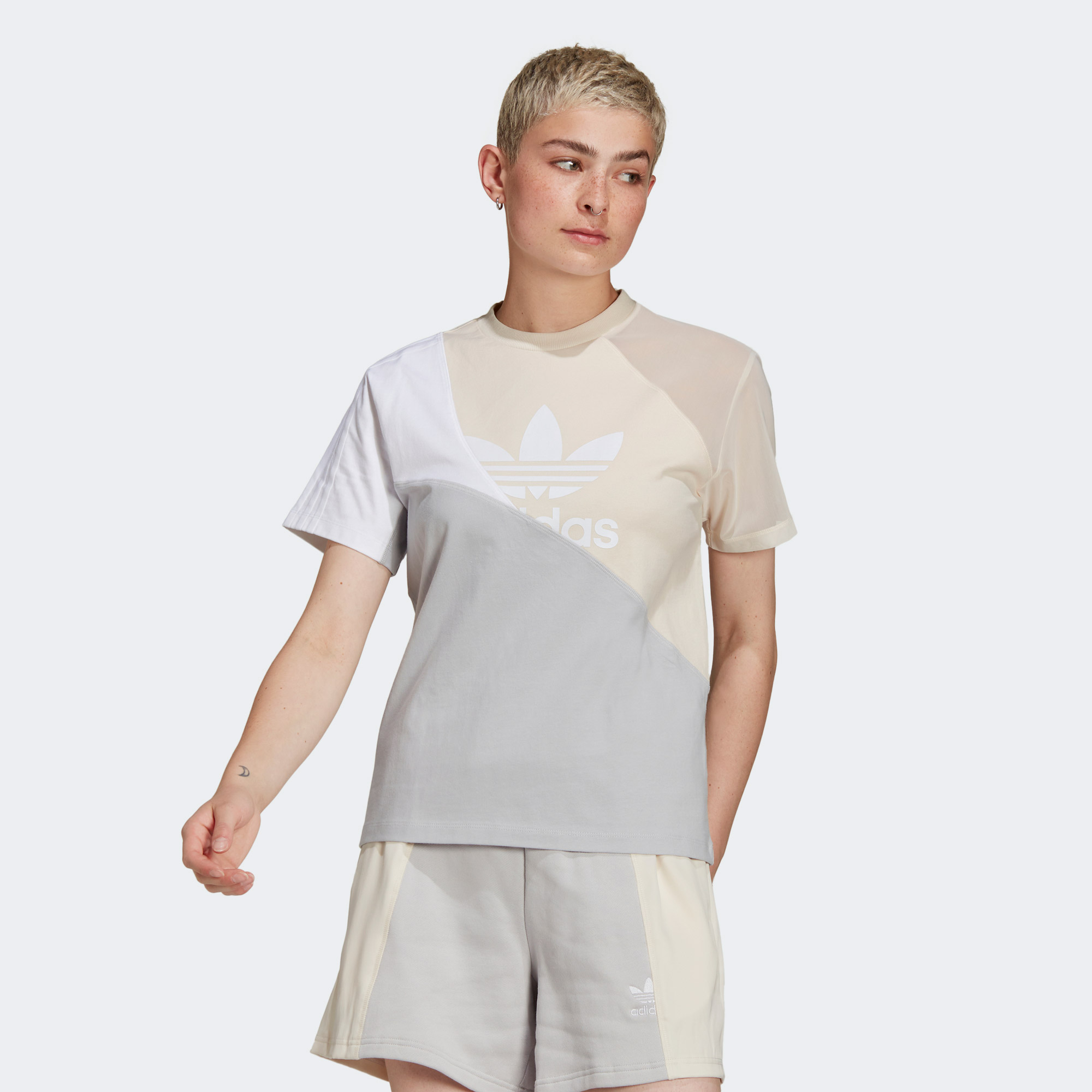 adidas Adicolor Split Trefoil Kadın Gri T-Shirt