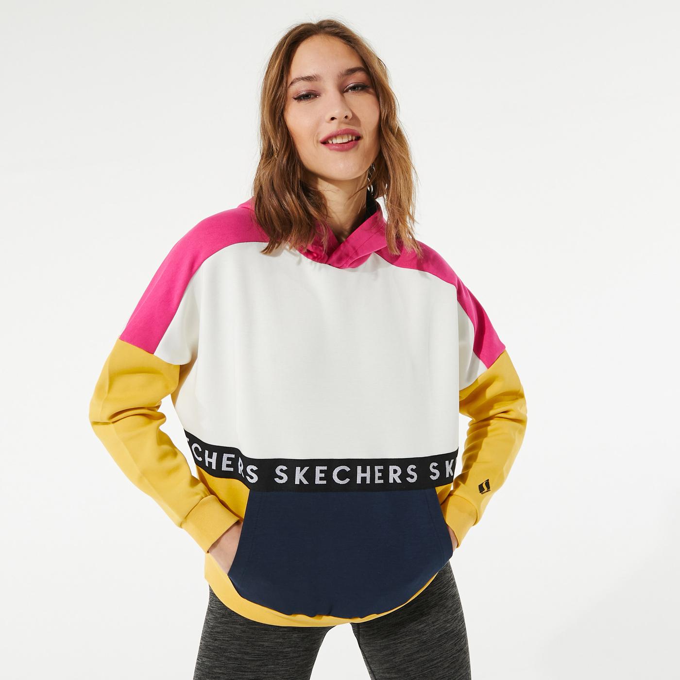Skechers W Multicolor Panel Hoodie Kadın Sarı Sweatshirt