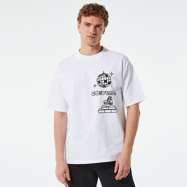 Converse At Home Disco Erkek Beyaz T-Shirt