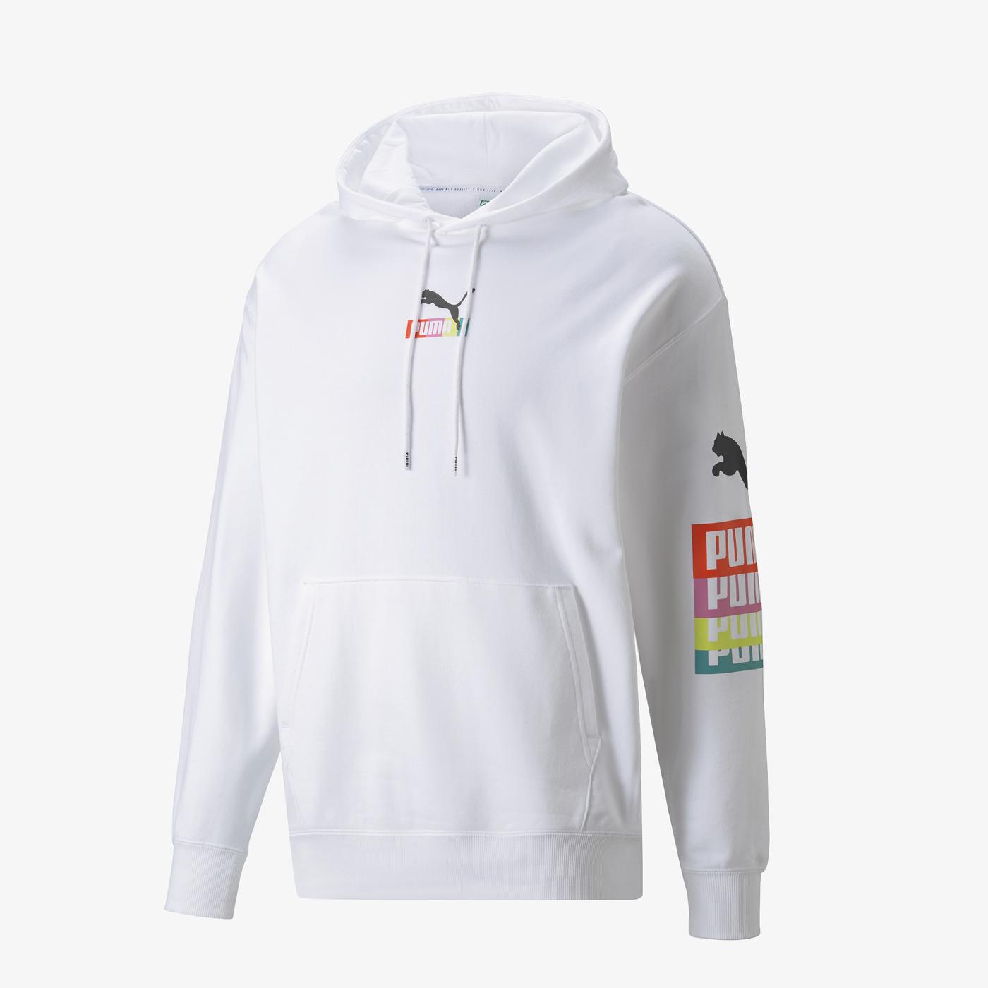 Puma Brand Love Multiplacement Erkek Beyaz Kapüşonlu Sweatshirt