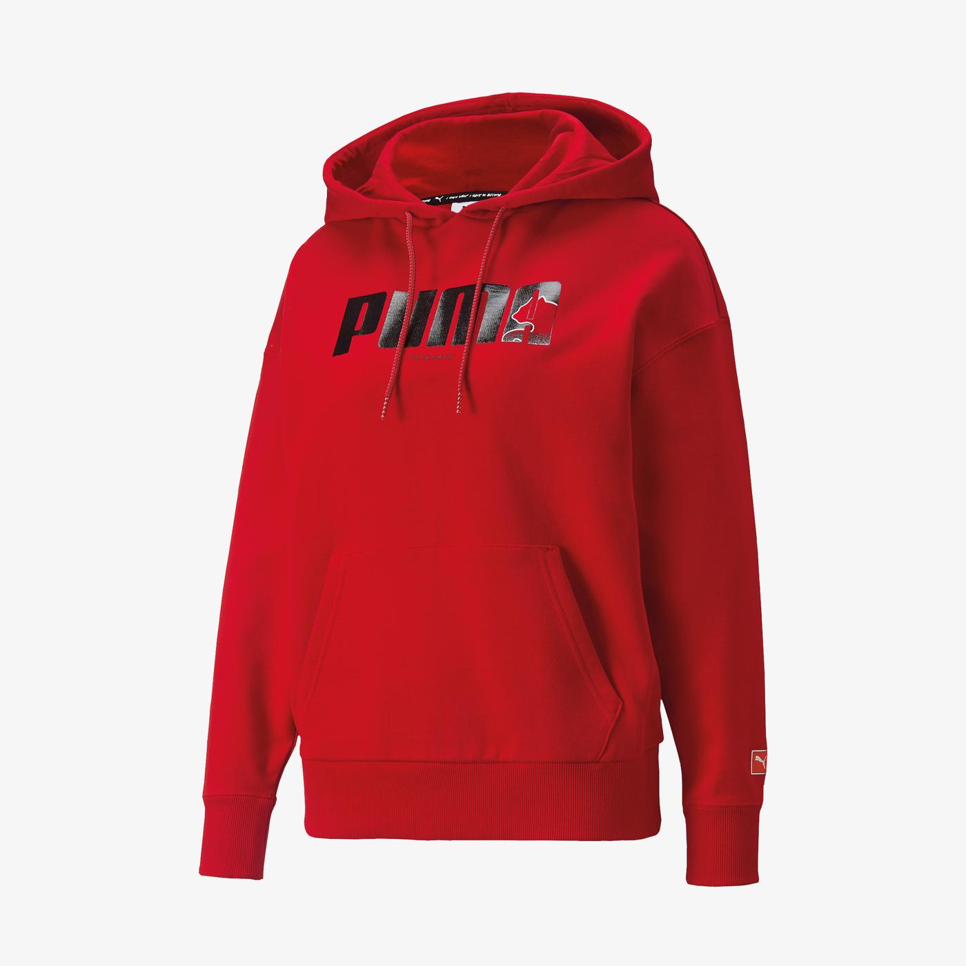 Puma  x Batman Kadın Kırmızı Kapüşonlu Sweatshirt