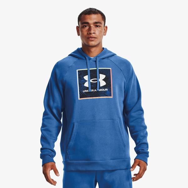 Under Armour Rival Fleece Graphic Erkek Mavi Kapüşonlu Sweatshirt