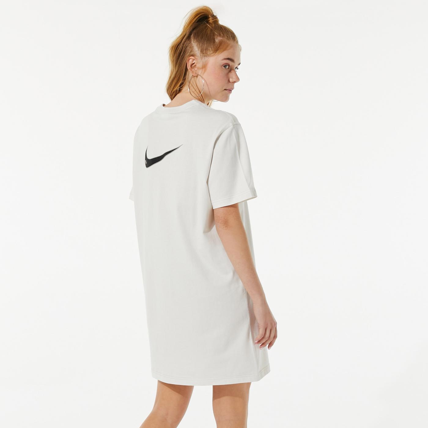 Nike Sportswear Swoosh Kadın Krem Elbise