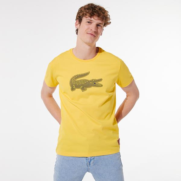 Lacoste SPORT Erkek Regular Fit Bisiklet Yaka Baskılı Sarı T-Shirt