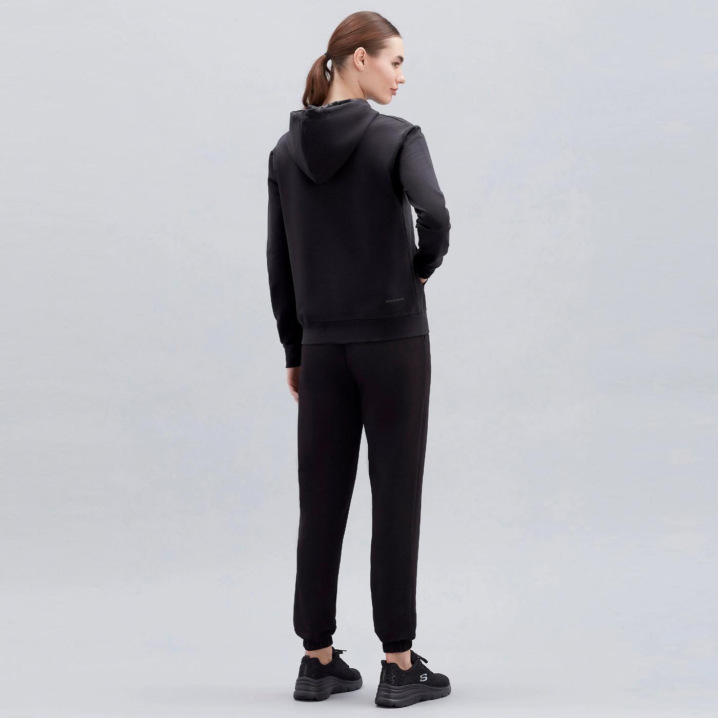 Skechers LW Two Yarn Leopar Printed Kadın Siyah Sweatshirt