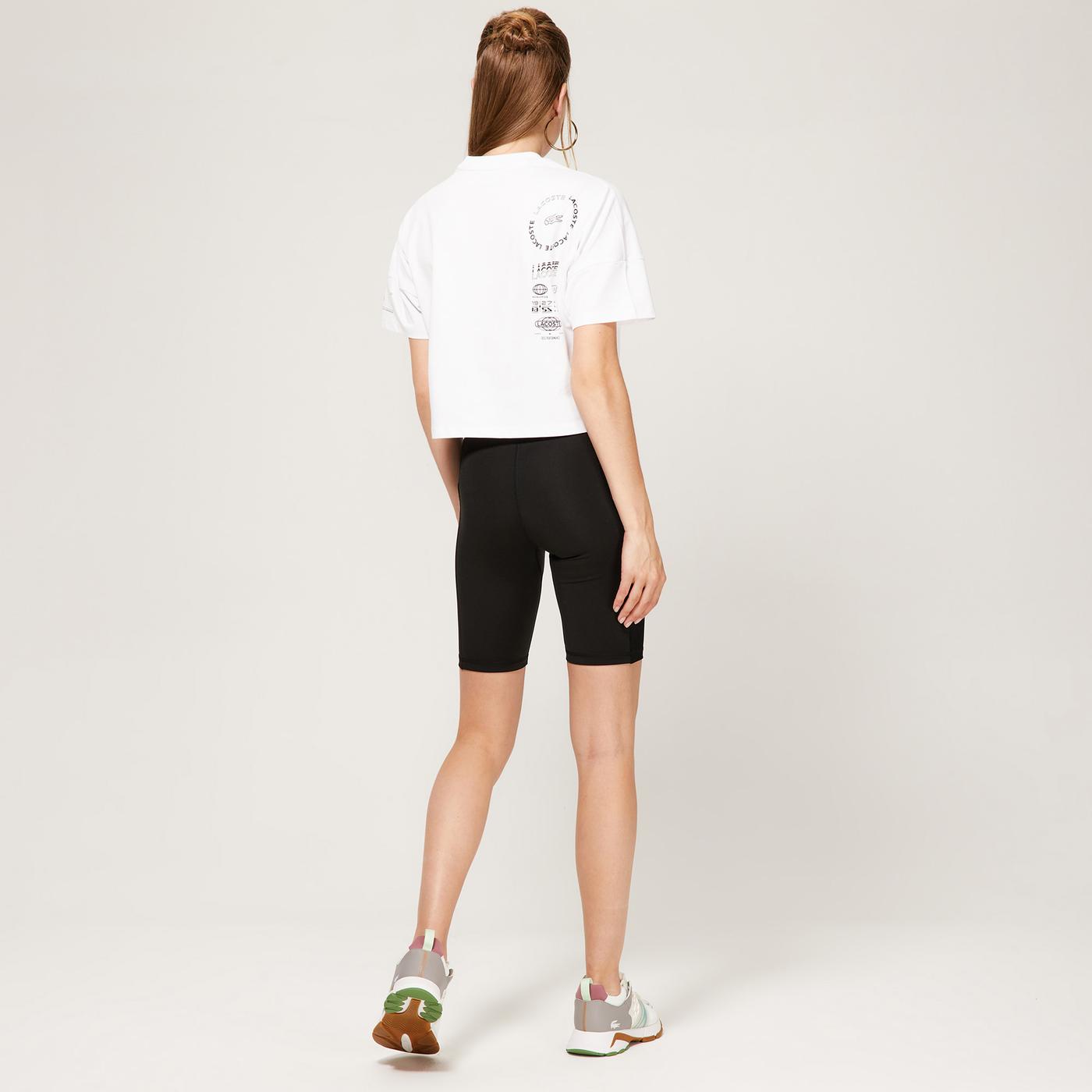 Lacoste SPORT Kadın Regular Fit Bisiklet Yaka Baskılı Beyaz T-Shirt