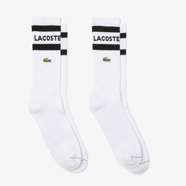 Lacoste Erkek Uzun Çizgili 2'li Beyaz Çorap
