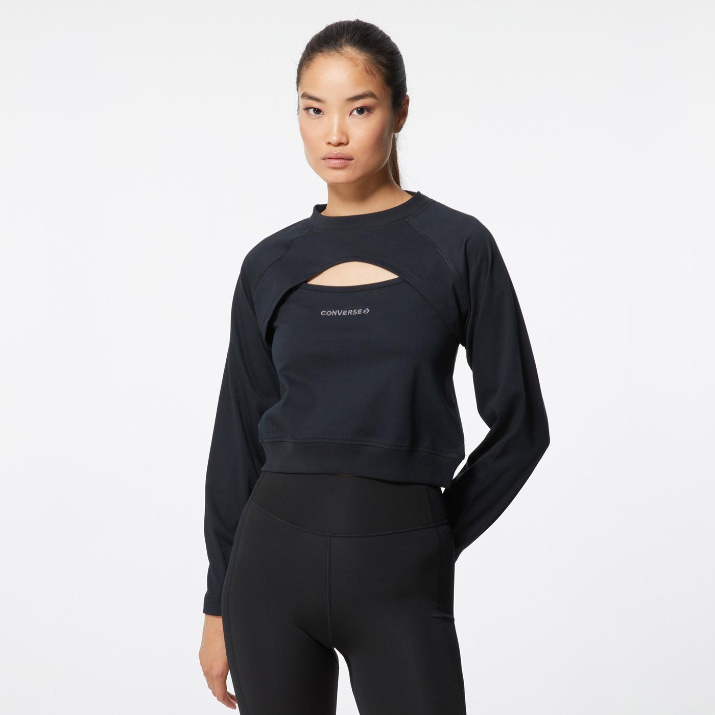 Converse Twisted Knits Cut Out Top Kadın Siyah Sweatshirt